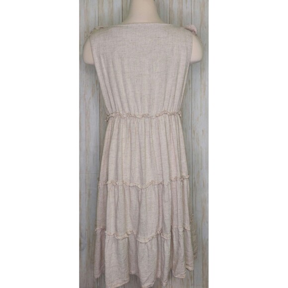 Pink Lily Women's Dress~Linen Blend~ Sleeveless~Ruffled~Tie Straps~Size Large - Picture 2 of 10